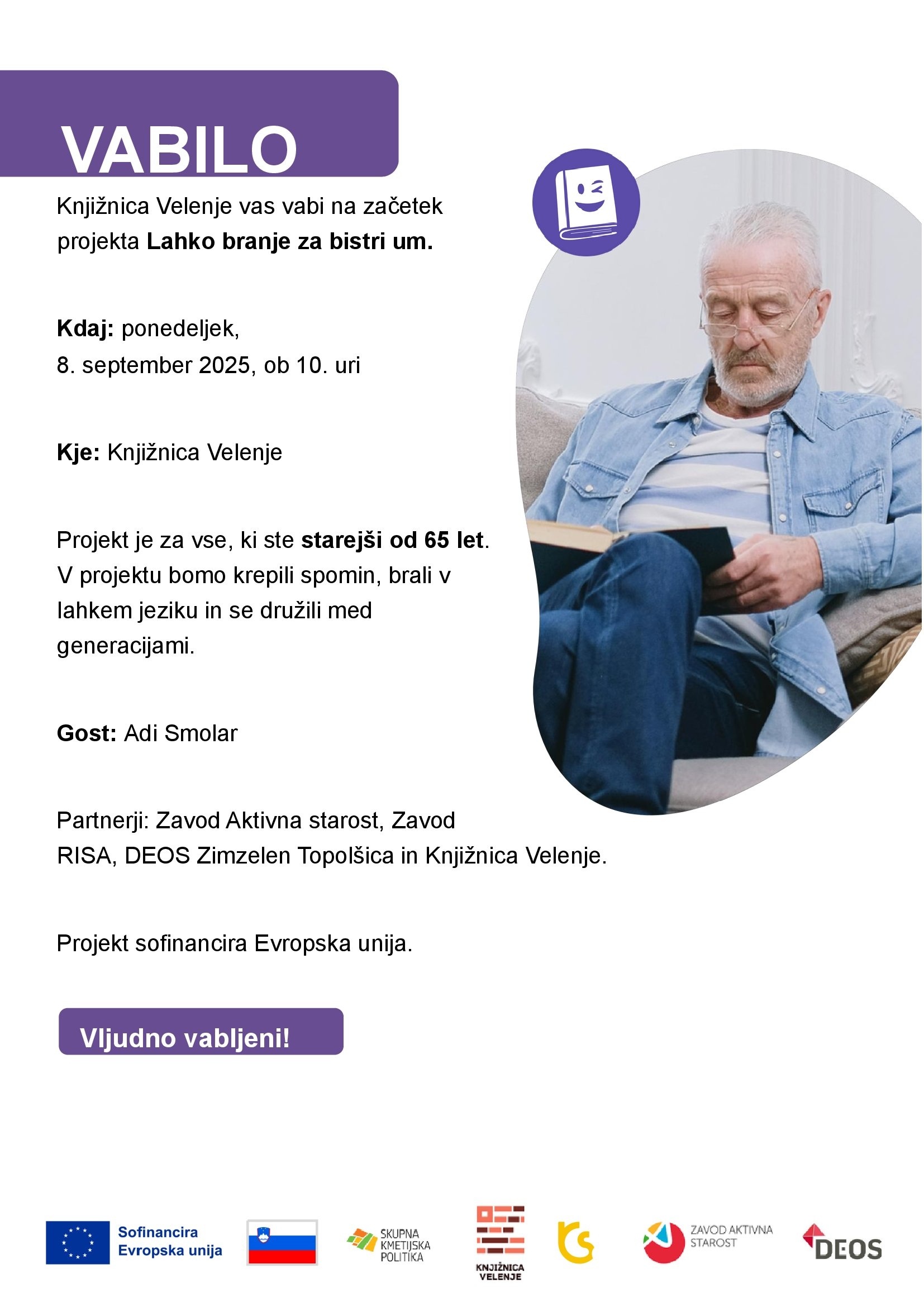 Začetek projekta Lahko branje za bistri um z Adijem Smolarjem
