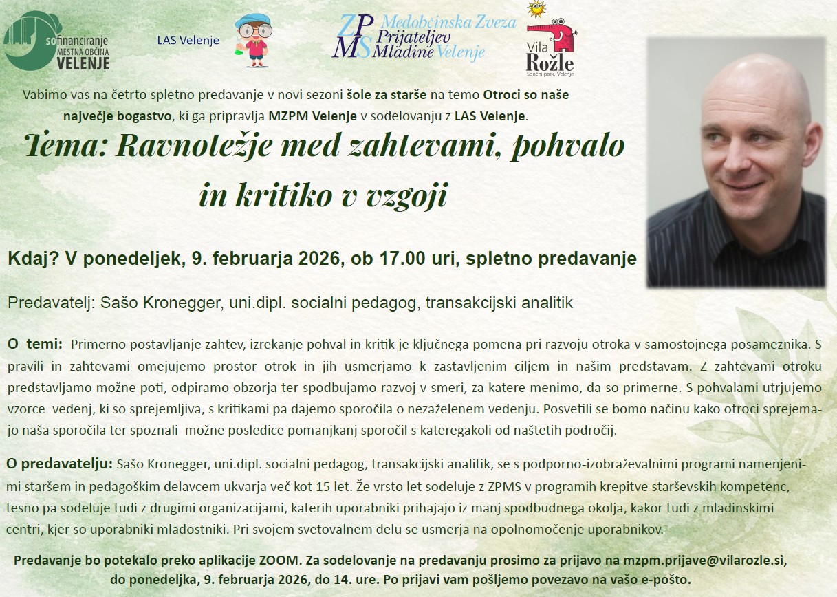 Šola za starše – “Otroci so naše največje bogastvo”; sezona 25/26 (četrto predavanje)