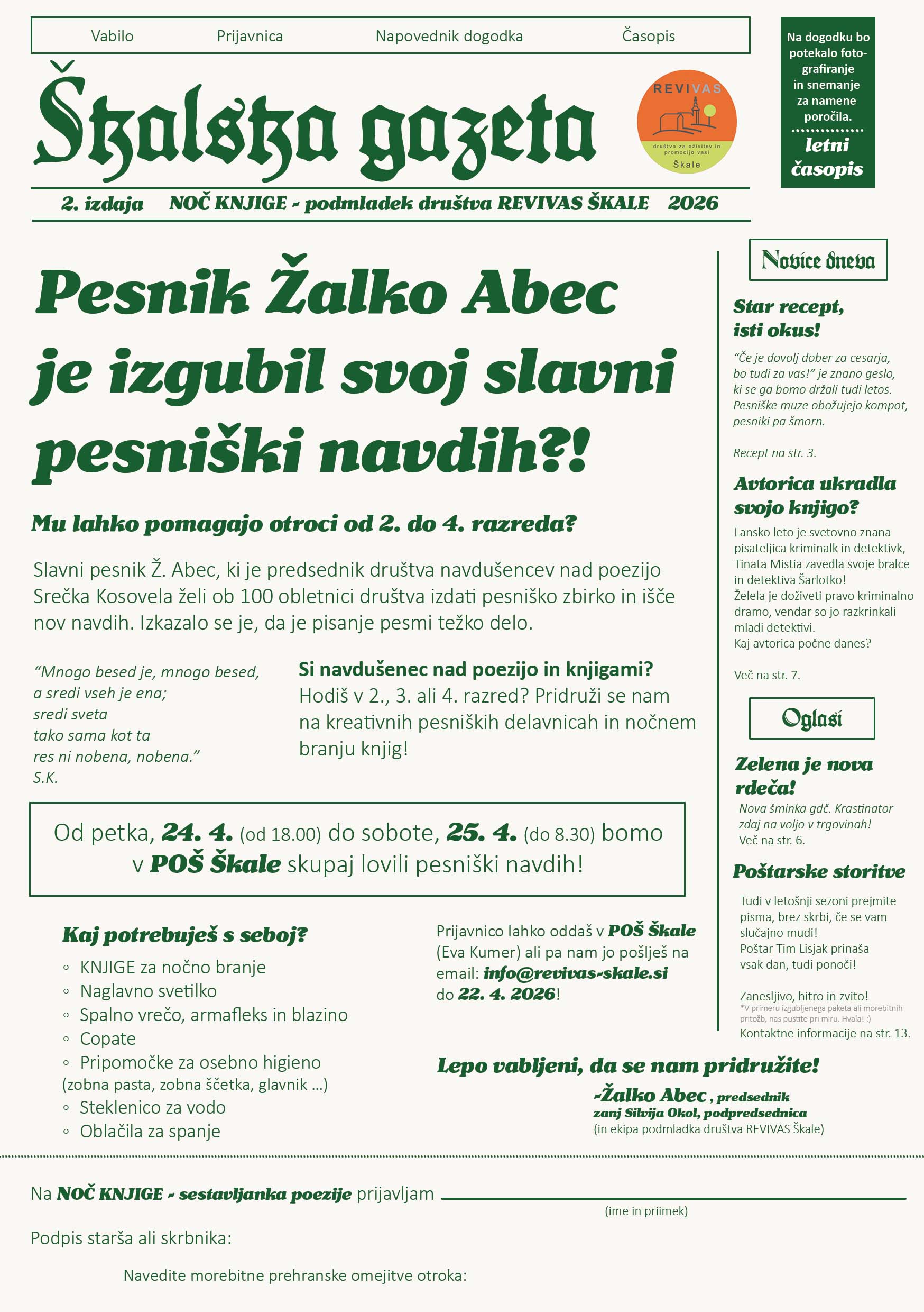 Noč knjige – Revivas Škale, podmladek